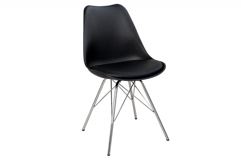 Ensemble de 4 chaises style scandinaves en simili cuir noir et piétement métallique