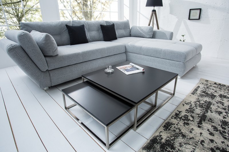 Ensemble de 2 tables basses moderne en MDF coloris noir laqué