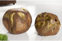 Ensemble de 2 objets décoratifs en bois de teck peint doré