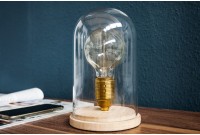Lampe à poser design rétro en bois et verre