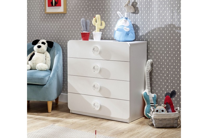 Commode blanche pour chambre enfant à 4 tiroirs