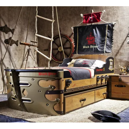 Lit design bateau de pirate pour enfant coloris marron 2