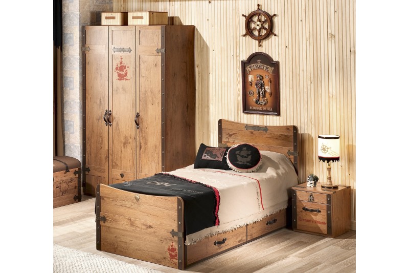 Armoire enfant effet " Pirates " à 3 portes ouvrantes