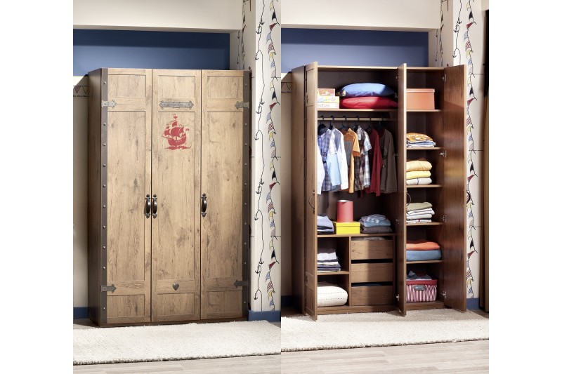 Armoire enfant effet " Pirates " à 3 portes ouvrantes