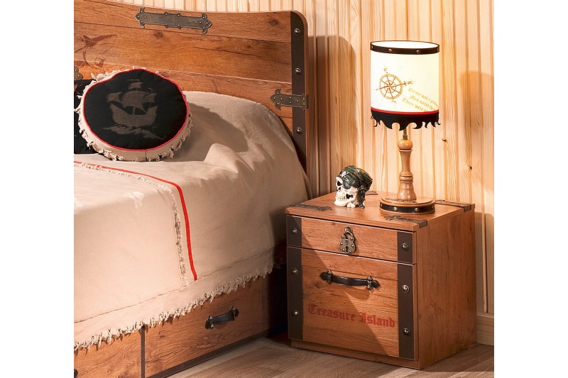 Table de chevet  enfant  à 2 tiroirs effet "Pirates"