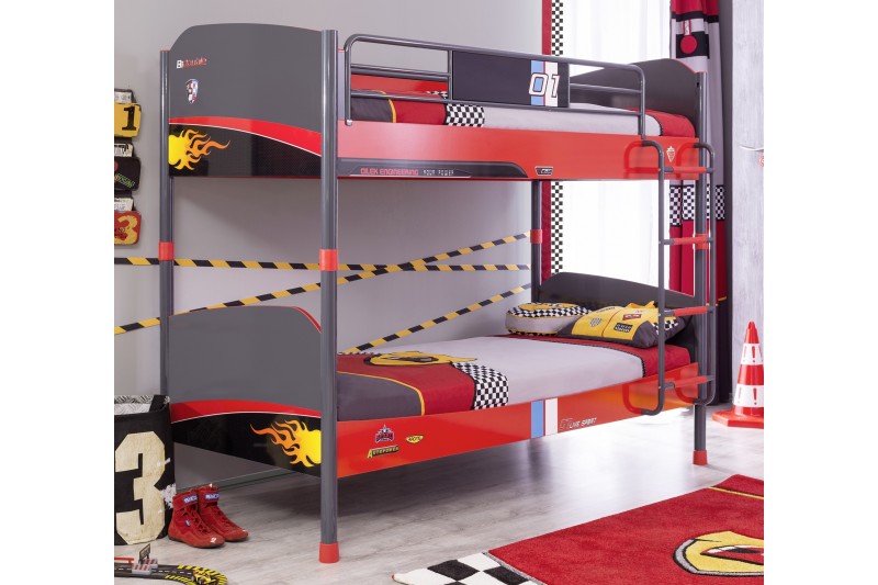 Lit superposé  90 x 190 cm design "champion racer" pour chambre enfant