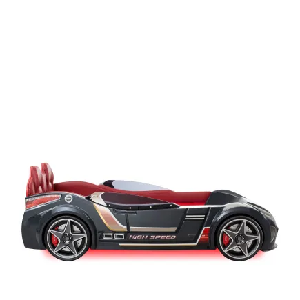 Lit voiture design noir avec éclairage pour enfant 2
