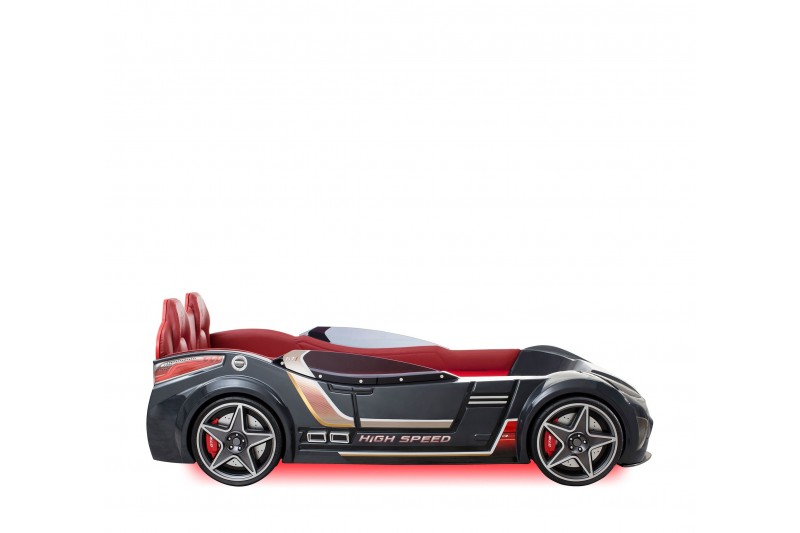Lit voiture design noir avec éclairage pour enfant