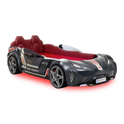 Lit voiture design noir avec éclairage pour enfant