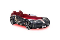 Lit voiture design noir avec éclairage pour enfant