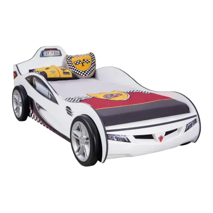 Lit voiture de course pour enfant coloris blanc