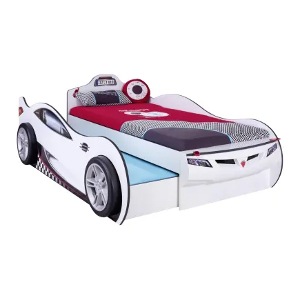 Lit voiture-gigogne pour enfant coloris blanc