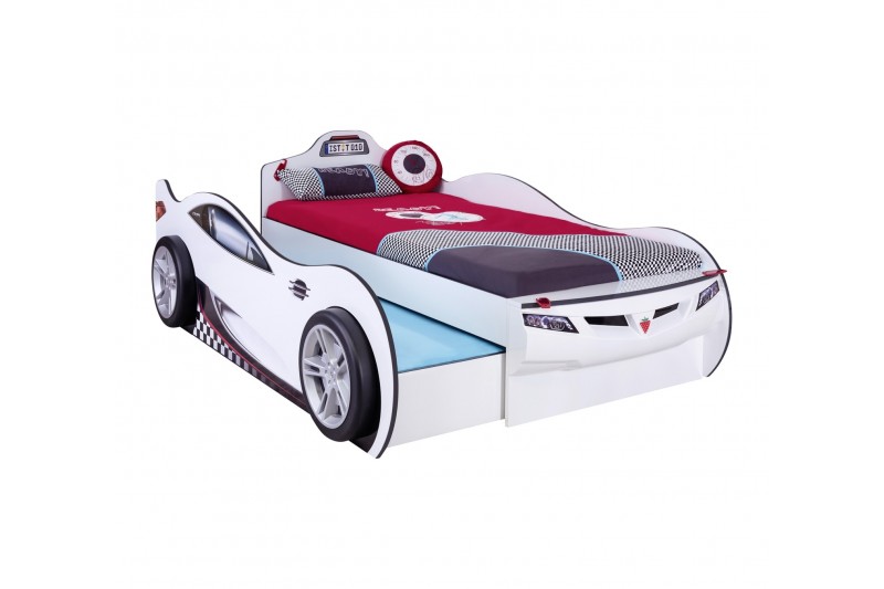 Lit voiture-gigogne pour enfant coloris blanc