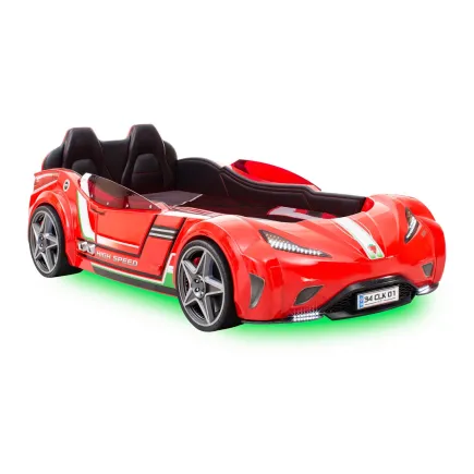 Lit voiture design pour enfant  rouge laquée avec LED