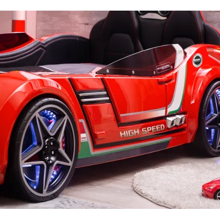 Lit voiture design pour enfant  rouge laquée avec LED 2