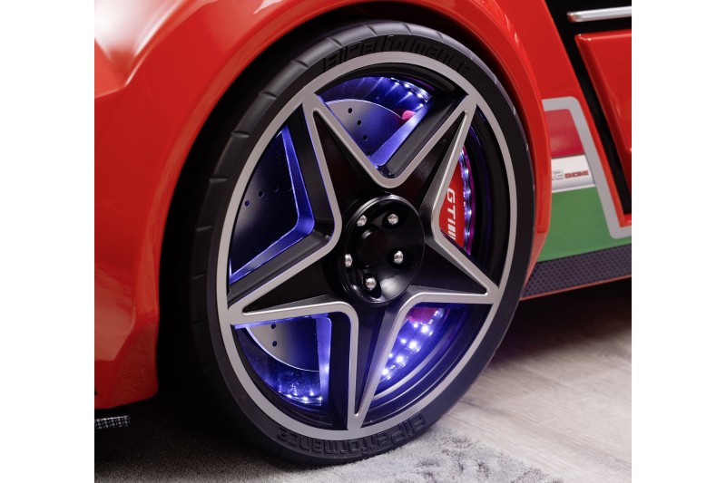 Lit voiture design pour enfant  rouge laquée avec LED