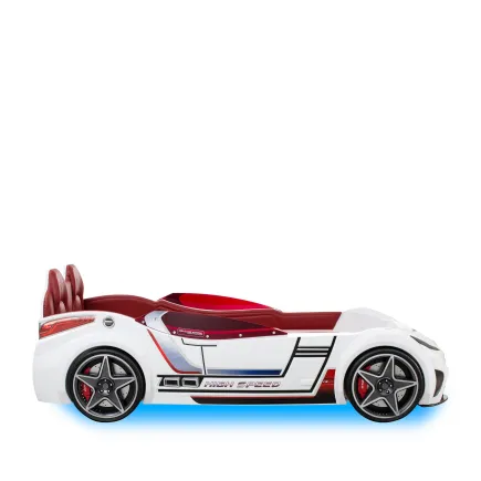 Lit voiture design pour enfant coloris blanc laqué avec LED 2