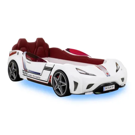 Lit voiture design pour enfant coloris blanc laqué avec LED
