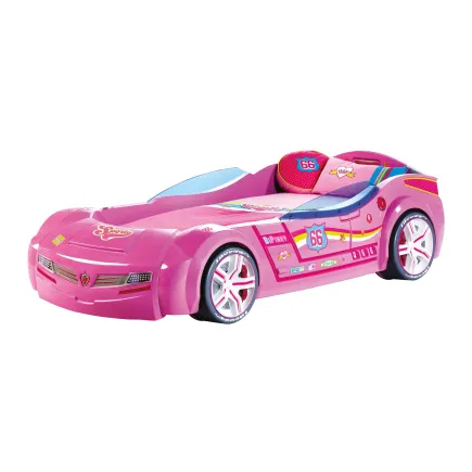 Lit voiture rose design pour enfant avec éclairage