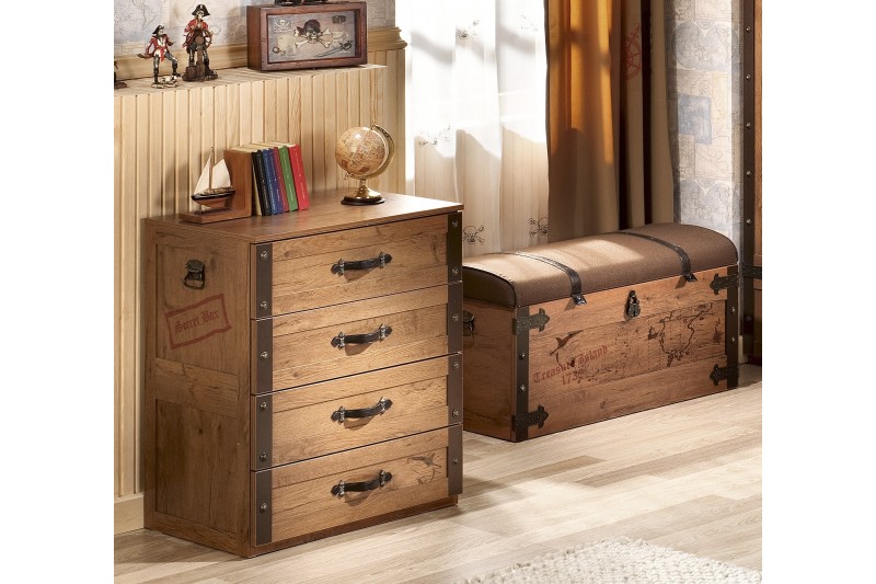 Commode enfant  à 4 tiroirs effet " Pirates "