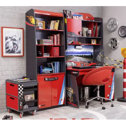 Bibliothèque moderne pour chambre enfant coloris rouge et noir 2