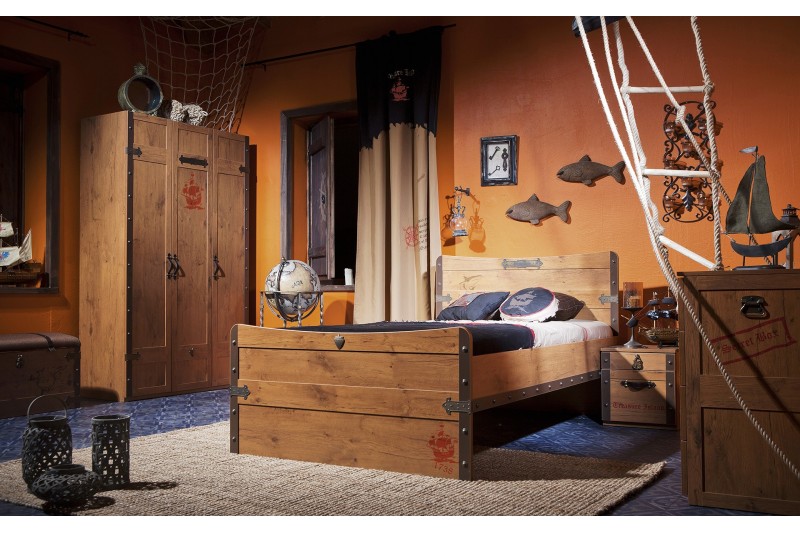 Lit design pirate pour chambre enfant 120 x 200 cm coloris marron