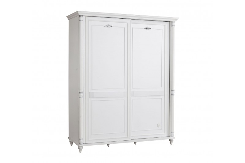 Armoire blanche classique à 2 portes coulissantes