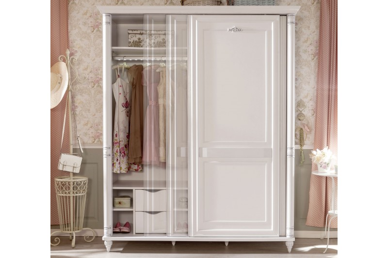 Armoire blanche classique à 2 portes coulissantes