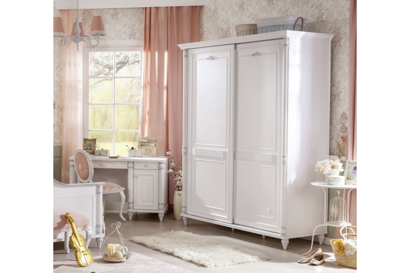 Armoire blanche classique à 2 portes coulissantes