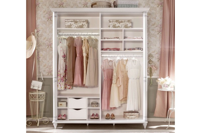 Armoire blanche classique à 2 portes coulissantes