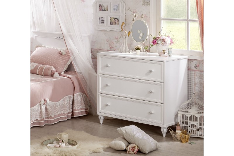 Commode blanche  style classique à 3 tiroirs