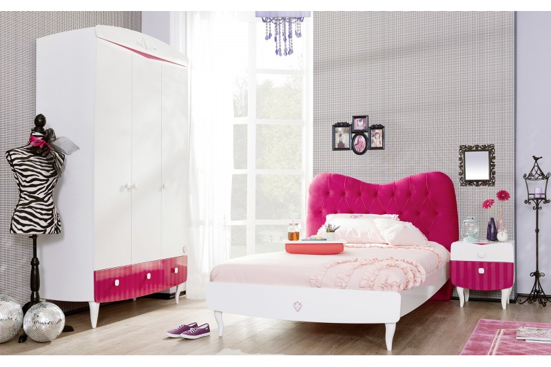 Chambre design enfant / junior coloris rose et blanc