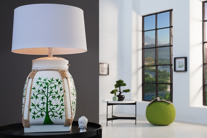 Lampe à poser design en bois coloris vert et blanc