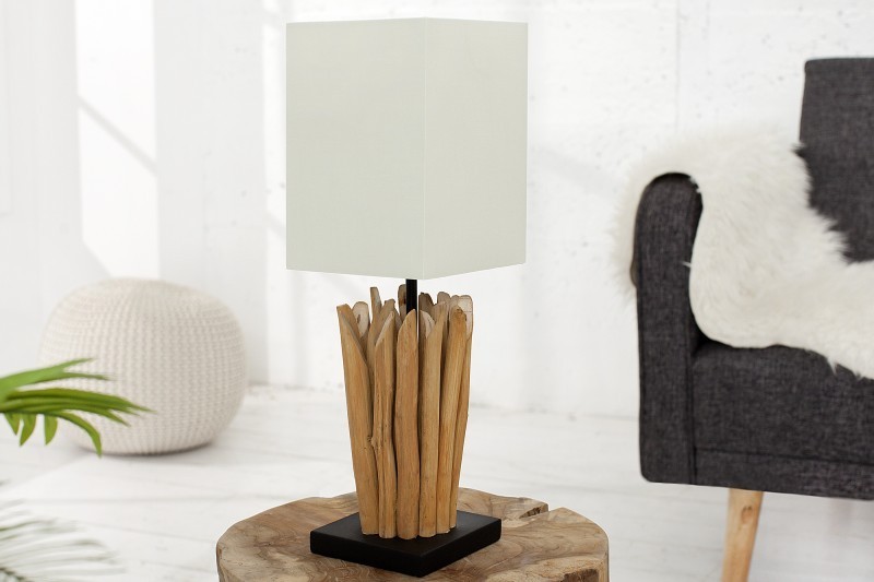 Lampe à poser de 15 cm en bois flotté coloris blanc