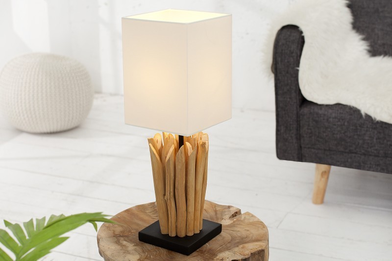 Lampe à poser de 15 cm en bois flotté coloris blanc