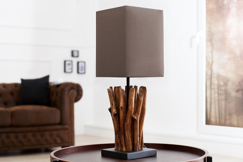 Lampe à poser de 15 cm en bois flotté coloris brun gris