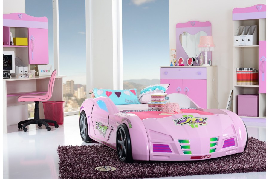 Les Tendances - lit voiture pink love rose