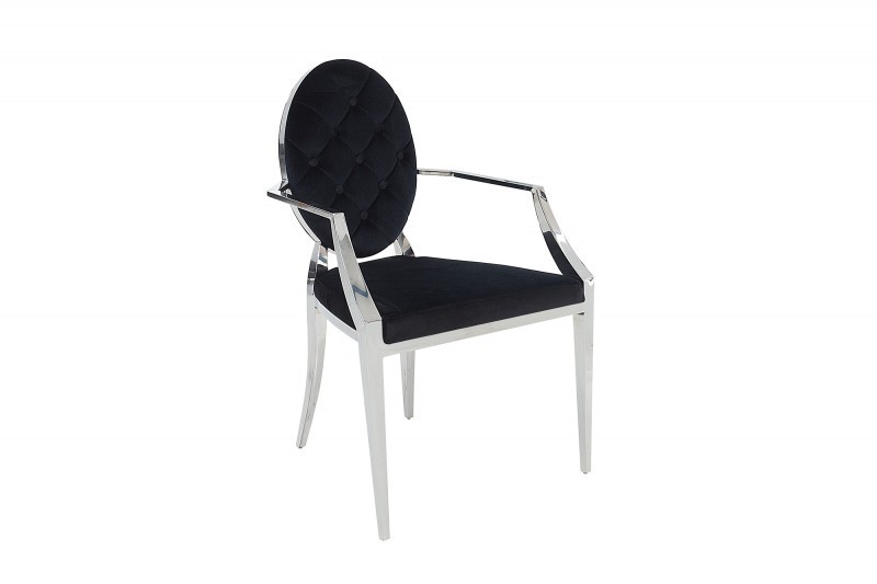Chaise de salle à manger design baroque en velours noir, capitonné