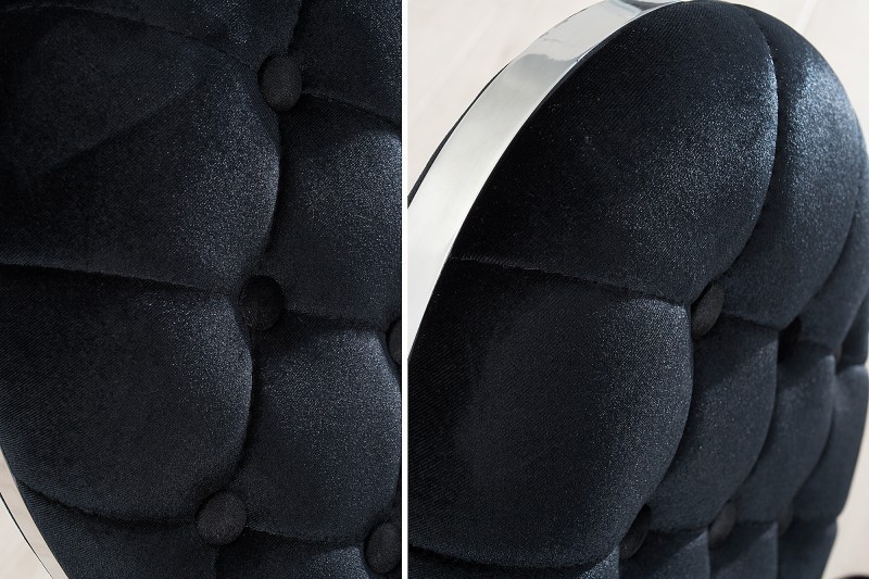 Chaise de salle à manger design baroque en velours noir, capitonné