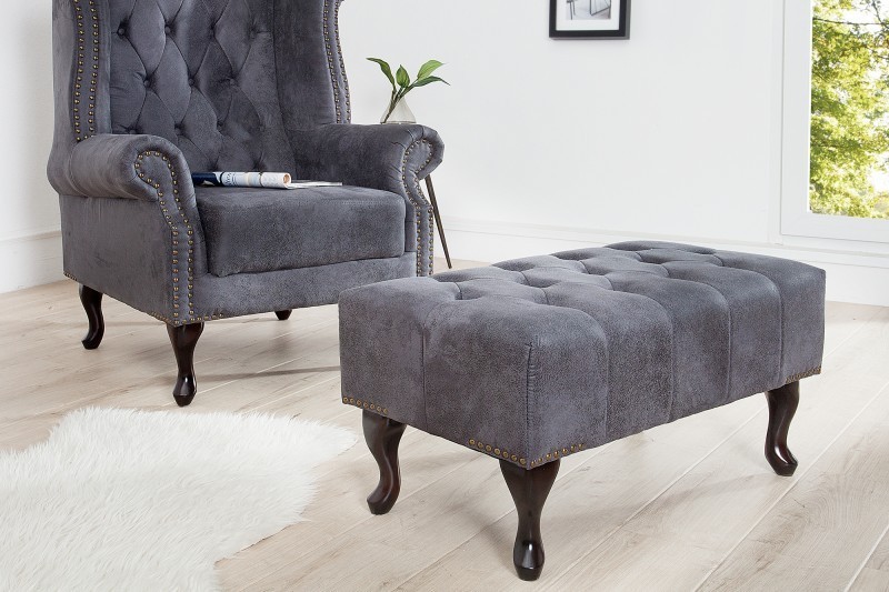 Pouf Chesterfield en microfibre gris