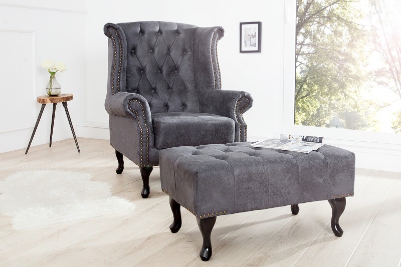 Pouf Chesterfield en microfibre gris