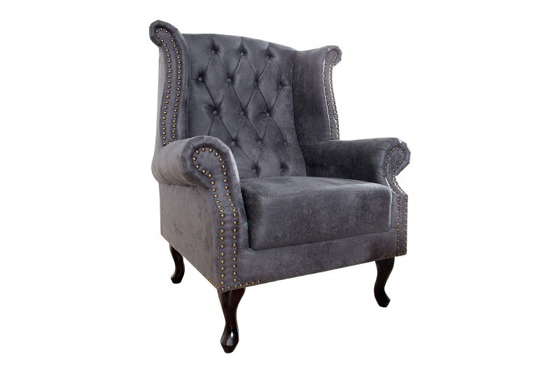 Fauteuil design Chesterfield coloris gris capitonné