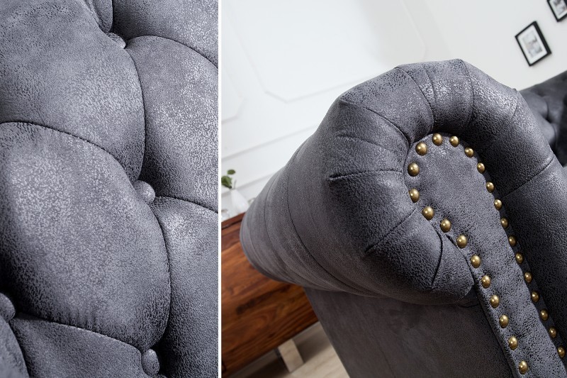 Canapé Chesterfield 3 places en microfibre gris