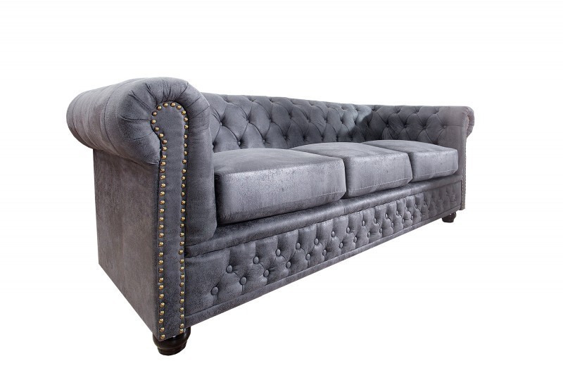Canapé Chesterfield 3 places en microfibre gris