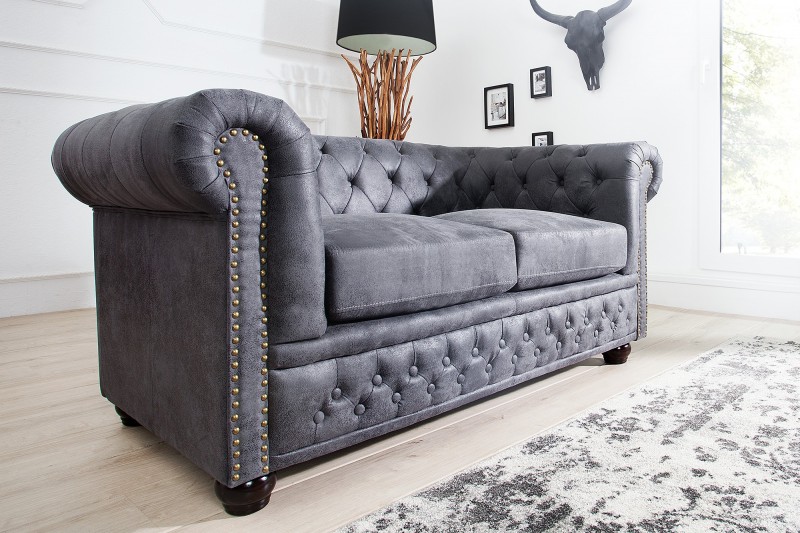 Canapé Chesterfield en microfibre gris