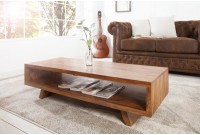 Table basse 110 cm style scandinave avec rangement en bois massif