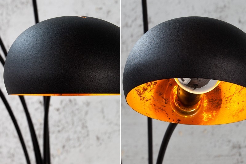 Lampadaire sur pied design arc 5 boules en métal teinté noir et doré