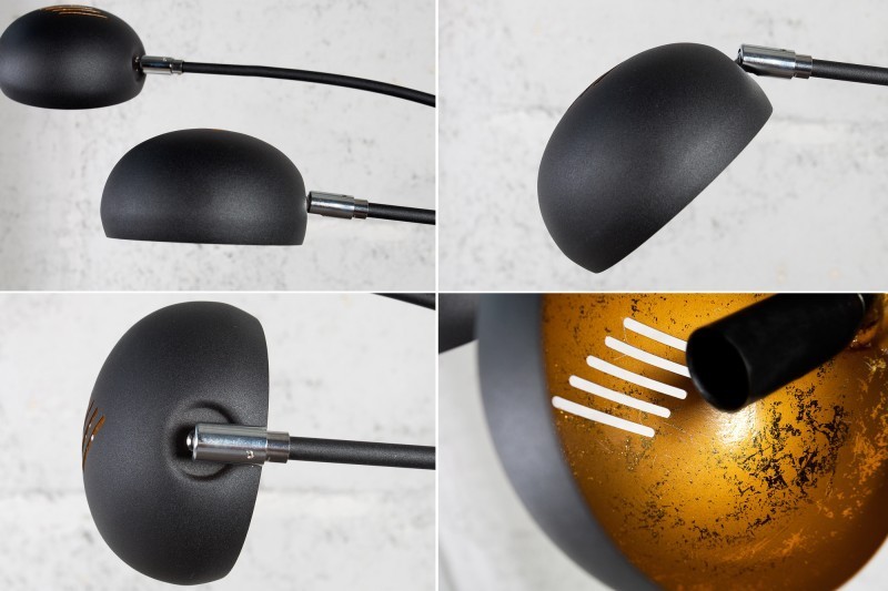Lampadaire sur pied design arc 5 boules en métal teinté noir et doré