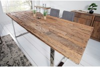Table à manger rectangulaire 240cm en bois massif avec plateau en verre et pieds en métal chromé