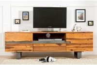 Meuble TV  style industriel en bois massif et acier inoxydable